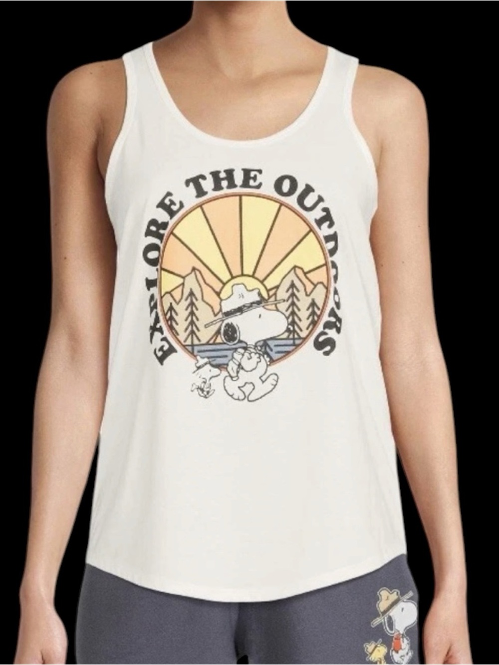 Peanuts Tank Top White Snoopy & Woodstock Sunrise/Sunset
